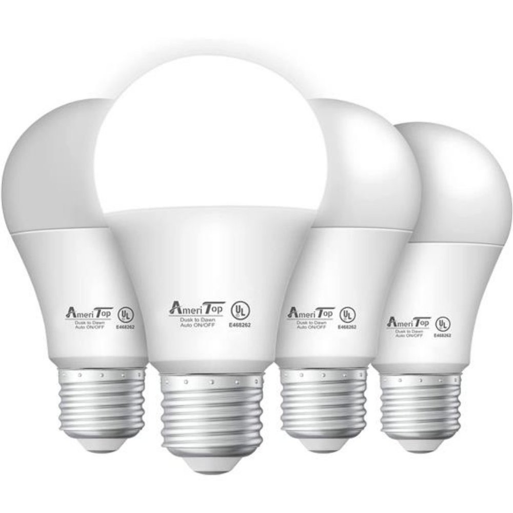 4 Pack, A19 LED Sensor Light Bulbs, 9W(60 Watt Equivalent) (5000K Daylight)